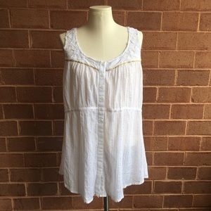 Free People White Gold and Lace Button Down Tunic